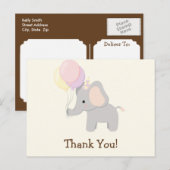 Carte Postale Eléphant de bébé; Merci animal de la jungle violet (Devant / Derrière)