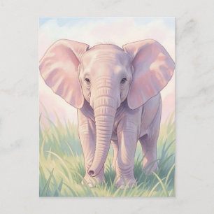 Carte Postale Éléphant de bébé mignon Prairie pastel