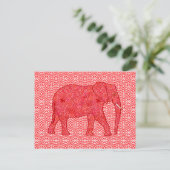 Carte Postale Eléphant de fleurs - rouge profond et corail (Debout devant)
