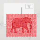 Carte Postale Eléphant de fleurs - rouge profond et corail (Devant / Derrière)