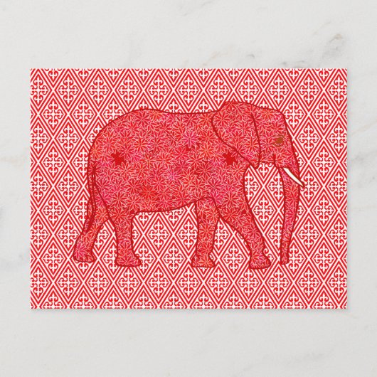 Carte Postale Eléphant de fleurs - rouge profond et corail (Devant)