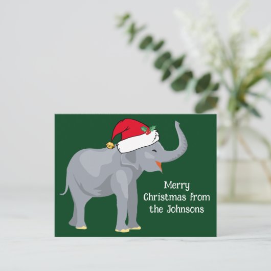 Carte Postale Eléphant de Noël mignon en Casquette du Père Noël (Debout devant)