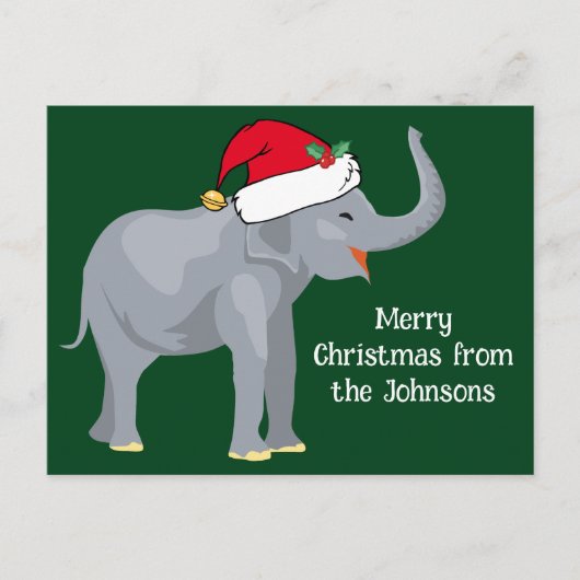 Carte Postale Eléphant de Noël mignon en Casquette du Père Noël (Devant)