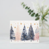 Carte Postale Éléphant de Noël rose et bleu abstrait (Debout devant)