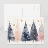 Carte Postale Éléphant de Noël rose et bleu abstrait (Devant / Derrière)