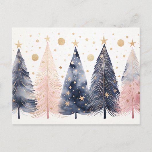 Carte Postale Éléphant de Noël rose et bleu abstrait (Devant)