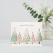 Carte Postale Éléphant de Noël rose et vert (Debout devant)