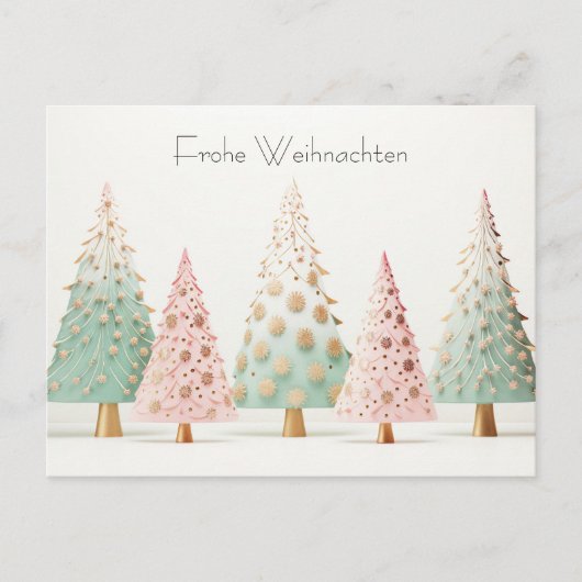 Carte Postale Éléphant de Noël rose et vert (Devant)