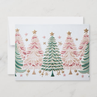 Carte Postale Éléphant de Noël rose et vert