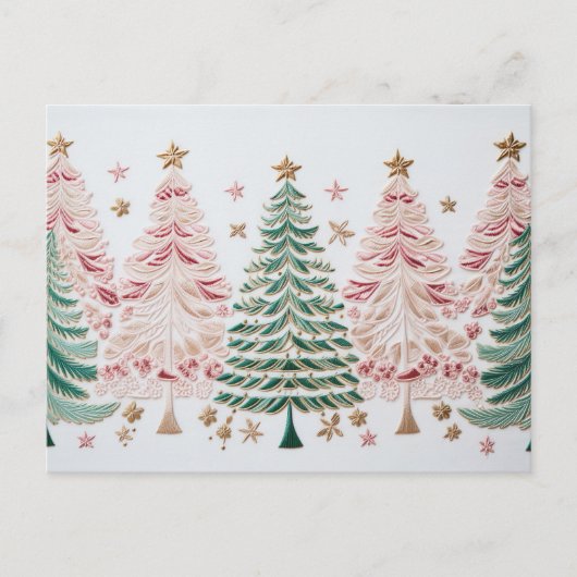 Carte Postale Éléphant de Noël rose et vert (Devant)