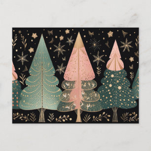 Carte Postale Éléphant de Noël rose et vert