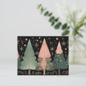 Carte Postale Éléphant de Noël rose et vert (Debout devant)