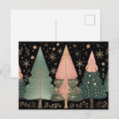 Carte Postale Éléphant de Noël rose et vert (Devant / Derrière)