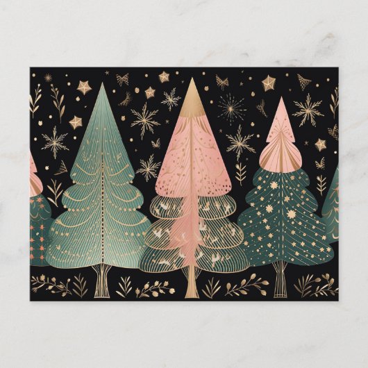 Carte Postale Éléphant de Noël rose et vert (Devant)