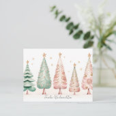 Carte Postale Éléphant de Noël rose et vert (Debout devant)