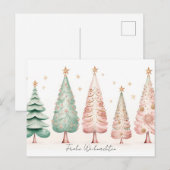Carte Postale Éléphant de Noël rose et vert (Devant / Derrière)