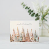 Carte Postale Éléphant de Noël rose et vert (Debout devant)