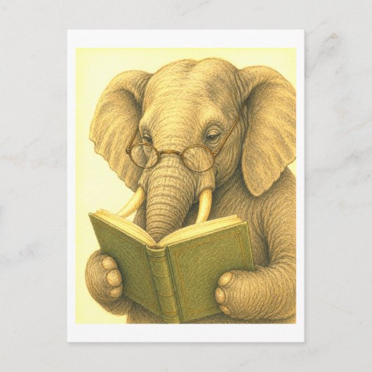 Carte Postale Éléphant de style vintage lisant (Devant)