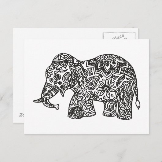 Carte Postale Eléphant Doodle (Devant / Derrière)