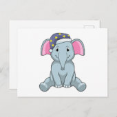 Carte Postale Éléphant dormant avec un bonnet de nuit (Devant / Derrière)