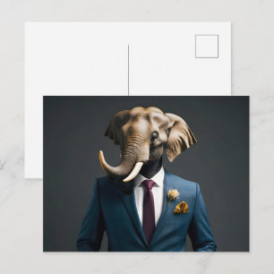 Carte Postale Éléphant drôle en costume