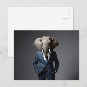 Carte Postale Éléphant drôle en costume