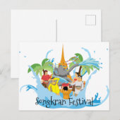 Carte Postale Éléphant du festival de Songkran aspergeant de l'e (Devant / Derrière)