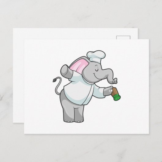 Carte Postale Elephant en chef avec shaker de sel (Devant / Derrière)