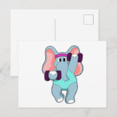 Carte Postale Éléphant en entraînement de force avec des haltère (Devant / Derrière)