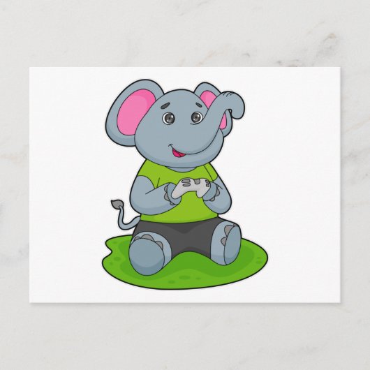 Carte Postale Eléphant en Gamer (Devant)