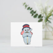 Carte Postale Elephant en Gentleman avec Casquette et bâton de m (Debout devant)