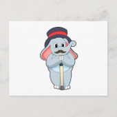 Carte Postale Elephant en Gentleman avec Casquette et bâton de m (Devant)