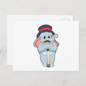 Carte Postale Éléphant en gentleman avec chapeau et canne (Devant / Derrière)