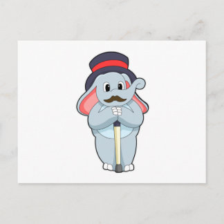 Carte Postale Éléphant en gentleman avec chapeau et canne