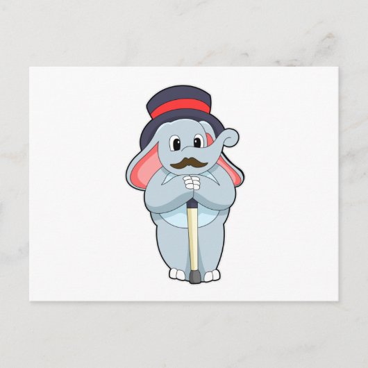 Carte Postale Éléphant en gentleman avec chapeau et canne (Devant)