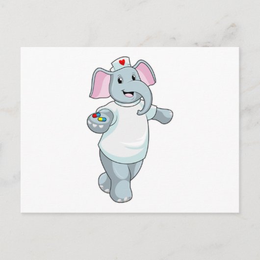 Carte Postale Éléphant en infirmière avec des médicaments (Devant)