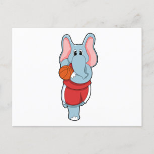 Carte Postale Éléphant en joueur de basket avec ballon de basket
