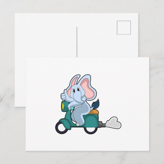 Carte Postale Éléphant en motard avec scooter (Devant / Derrière)