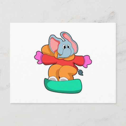 Carte Postale Éléphant en snowboard avec planche à neige (Devant)