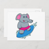 Carte Postale Éléphant en surfeur avec planche de surf (Devant / Derrière)