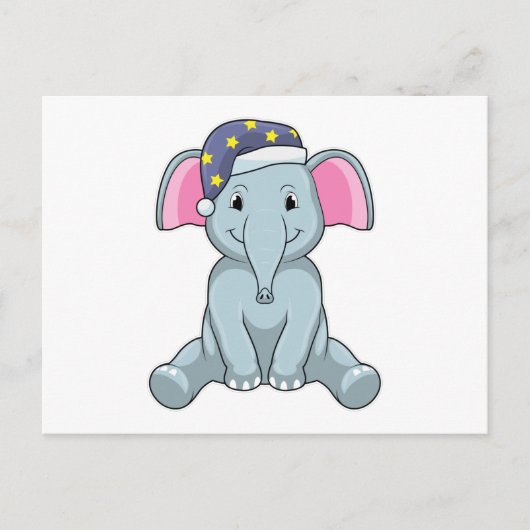 Carte Postale Éléphant endormi avec bonnet de nuit (Devant)