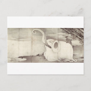 Carte Postale Elephant et baleine (diptyque) par Ito Jakuchu