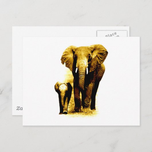 Carte Postale Eléphant et bébé Eléphant (Devant / Derrière)