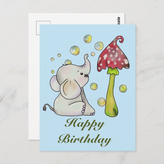 Carte Postale Éléphant et champignon (Devant / Derrière)