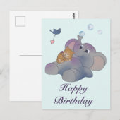 Carte Postale Éléphant et chat (Devant / Derrière)