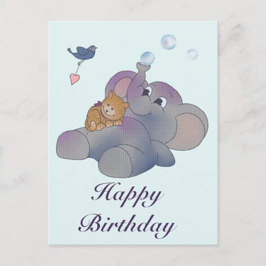 Carte Postale Éléphant et chat (Devant)