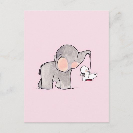 Carte Postale Éléphant et Lapin Mignons (Devant)