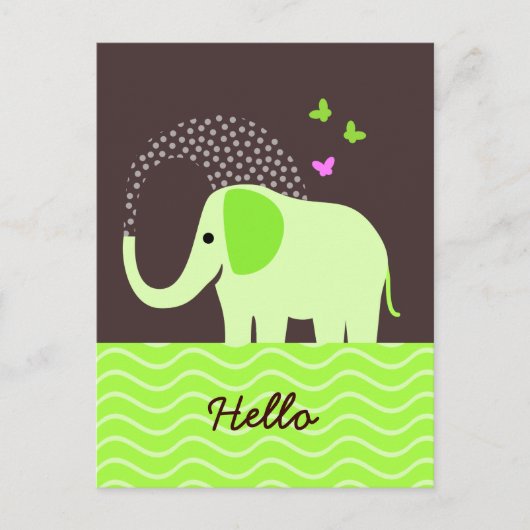 Carte Postale Eléphant et papillons mignons (Devant)