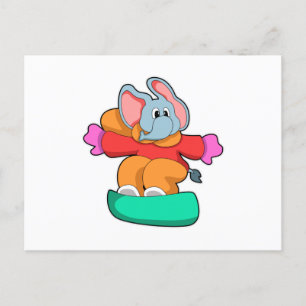 Carte Postale Éléphant faisant du snowboard avec une planche à n