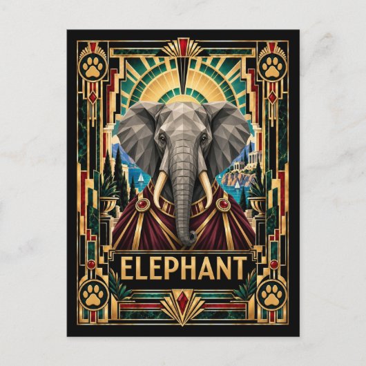 Carte Postale Éléphant, faune Art déco (Devant)